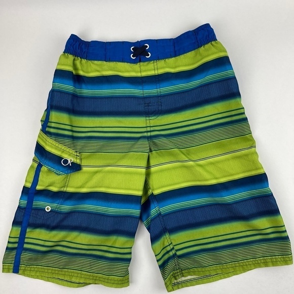 OP Swim Trunks Boys XL 14/16 Blue Green Striped - Picture 1 of 8
